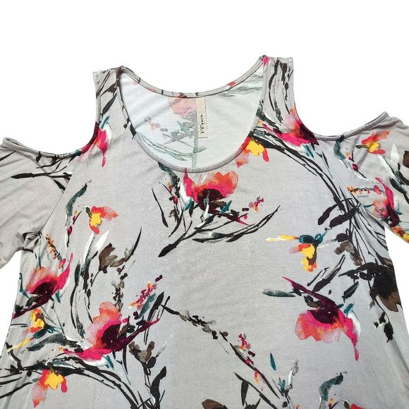Gilli Tops - Gilli Women's Plus Size Gray Floral Print Cold Shoulder Top